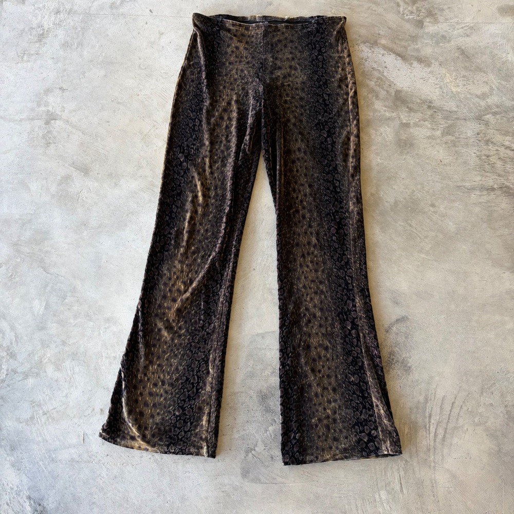No Boundaries Brown Animal Print Velvet Flare Pants Juniors Medium 7/9 Y2K Style